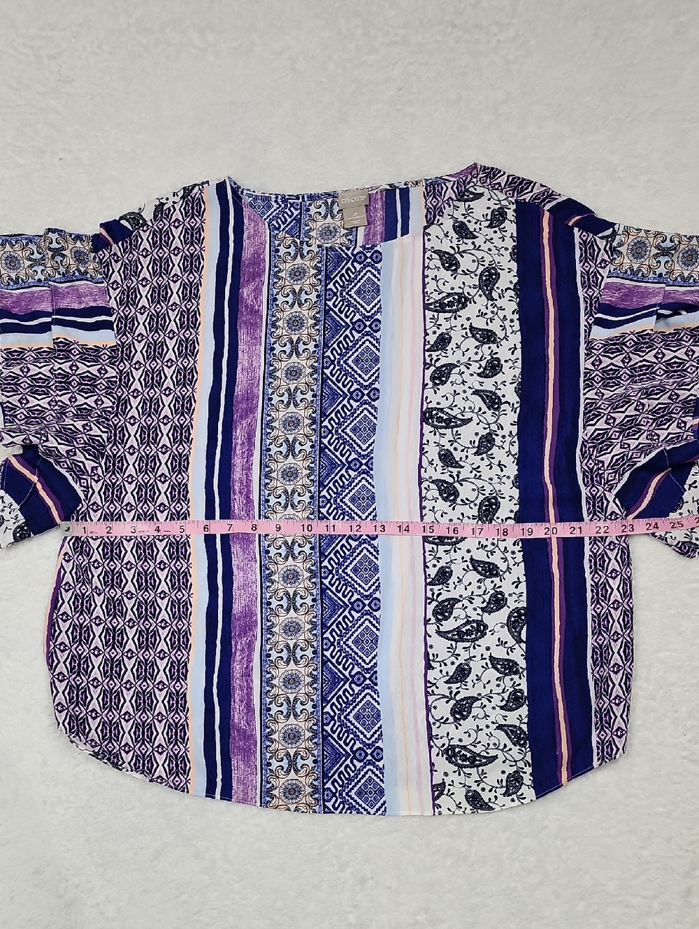 Chico's Mixed Print Flutter Sleeve Top New With Tags - Picture 5 of 9